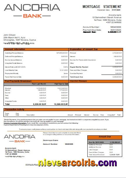 Cyprus Ancoria bank mortgage statement